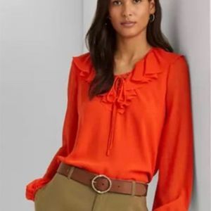 Lauren Ralph Lauren Crinkle Georgette blouse XL NEW